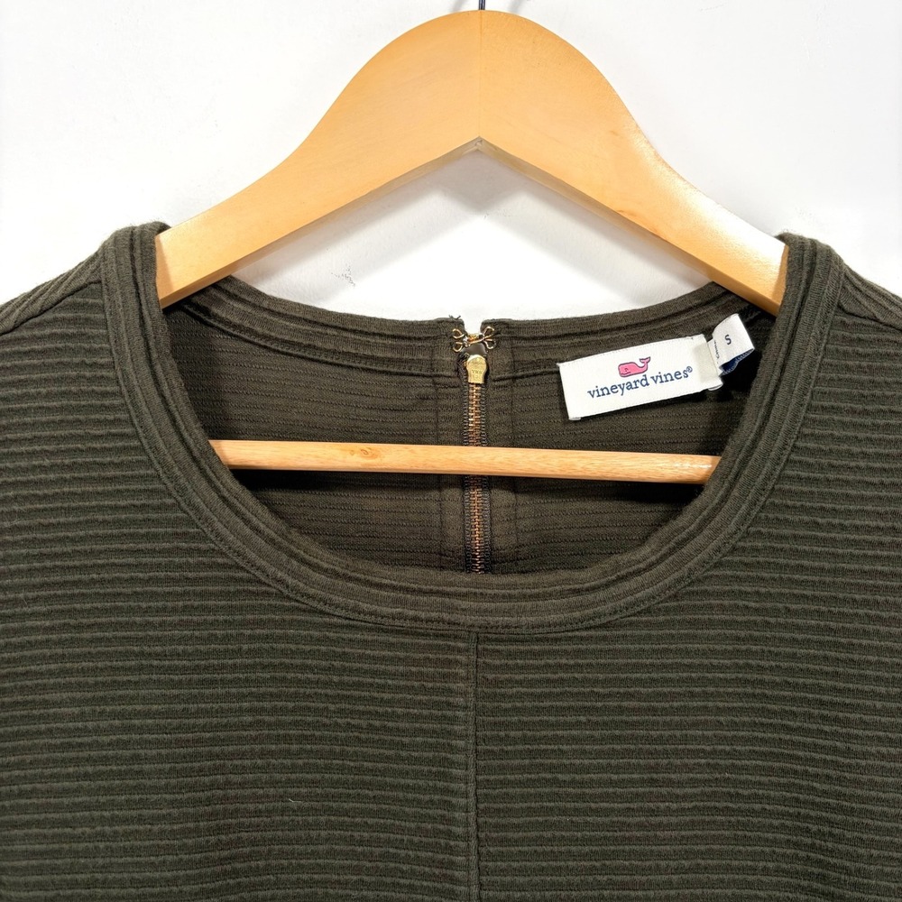 Vineyard Vines Ottoman Ribbed Shift Dress Women Small Green Cotton Zip Stretch - Picture 4 of 11